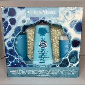 Crabtree & Evelyn La Source Gift Set Hand Therapy, Body Wash, Lotion, Loofah NIB